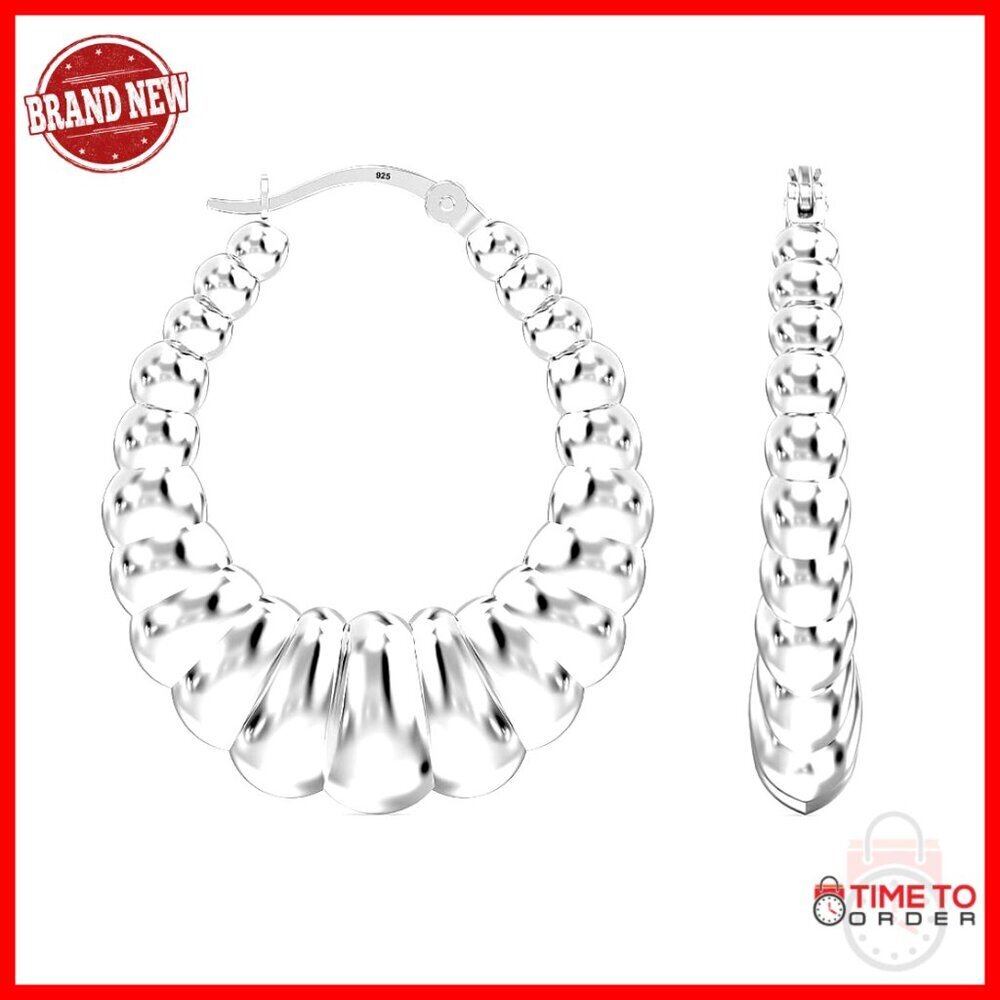 Sterling Silver Chunky Hoop Earrings 35mm Lightweight Hollow Hoops